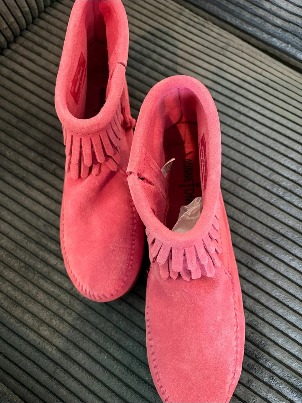 Pink Suede Fringe Ankle Boots